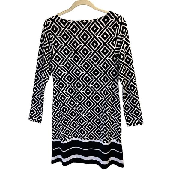 INC International Concepts Geometric Pattern Shift Dress Size M Black White - Picture 4 of 11